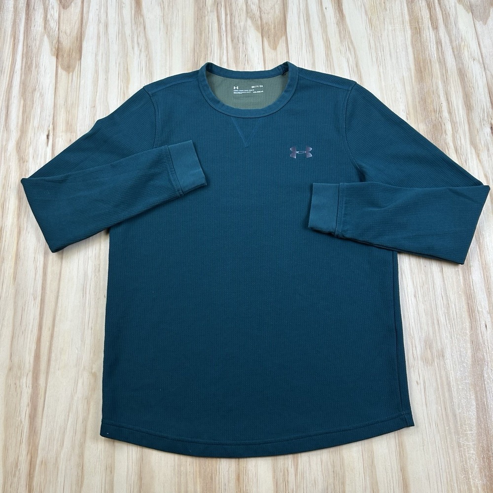 Under Armour Men's ColdGear Crewneck Thermal Shirt Blue Green Small Long Sleeve